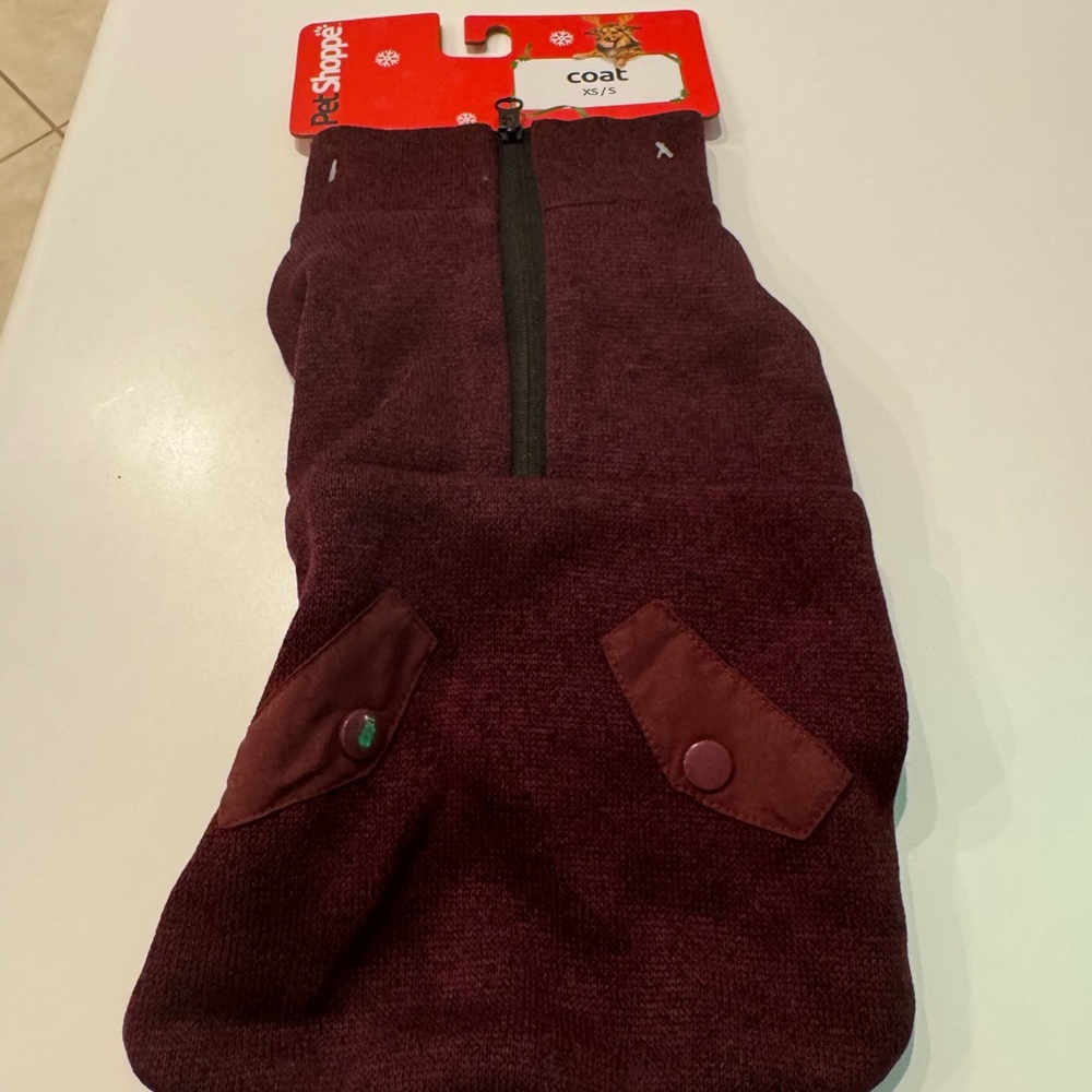 Cozy Maroon Dog Coat - Zip Front Size XS / Small
